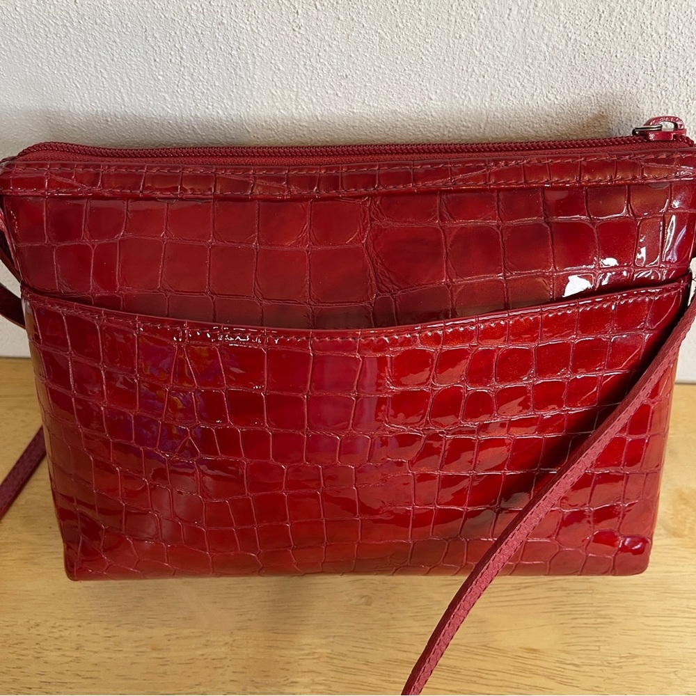 Brighton Red Faux Leather Crocodile Handbag Crossbody - Picture 9 of 14